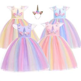 Children Unicorn Party Princess Dress up Flower Gilr Dresses Kids girl wedding party Dress
