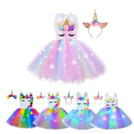 Hot Sells Unicorn Dresses For Girls Birthday Party With LED Lights Unicorn Tulle Dress Girls Cosplay Costume