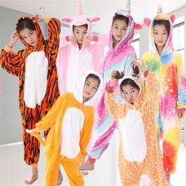 Children Purple Winter Animal 100% Polyester Unisex Kids Pajamas