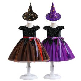Hot sale children witch cosplay costume Halloween Kids Girl Dress with hat