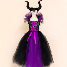 New Movie Maleficent Halloween Party Costume Dress With Hair Band Kids Queen Witch Cosplay Dress For Girls