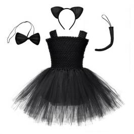 Black Tutu Princess Girl Party Dresses 3 To 5 Years Birthday Party Black Cat Cosplay Halloween Costumes For Kids Girls