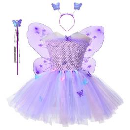 Girls Purple Butterfly Tutu Dress Kids Tulle Dress Ball Gown With Wing Carnival Halloween Fairy Dress Up Costume for Kids