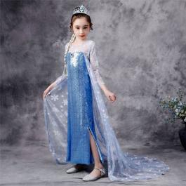 New Arrival Girls elsa Elegant Lace Party Cosplay Birthday Dresses Children Clothing Princess Dress Up Set