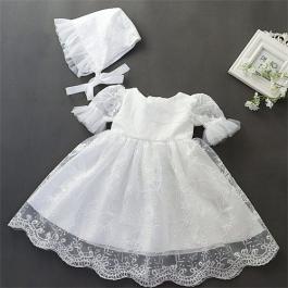 Wholesale Cute baby girl wedding dress christening baptism dress baby infant girl birthday party dress with bonnet