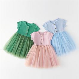 kids girl summer dress solid color short sleeve toddler baby girl tulle casual summer dresses