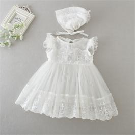 Baby Girl summer sleeveless Flower Dress White Baptism Dress Newborn Girl Christening Dress birthday party clothes