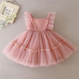 New Arrival Flare Sleeve Baby Girl tulle dress Pink toddler baby girl tutu birthday party dress