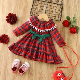 New Long sleeve Plaid bow ball Dress 0-3 years old baby flounces a-word princess dress