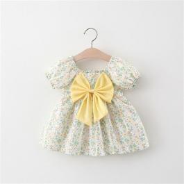 Wholesale cheap lovely Summer Infants Baby Girl Flower Dress Kids Floral Casual Dresses Big Bow baby baptism dress