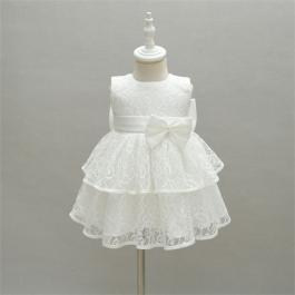 Hot Sale Sleeveless Lace Big Bow Newborn baby Girl White Wedding Dresses Baby birthday Party Princess Dress