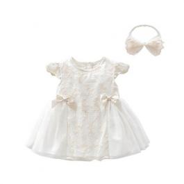 Hot Sale Cotton Newborn Lace Bow Short Sleeve Baby Girls Dress Summer