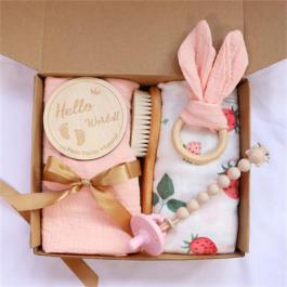 Wholesale 6 Pcs/Set Gift Box 2 Pcs Baby Muslin Swaddle Blanket And Milestone Card Customized Newborn Baby Gift Box