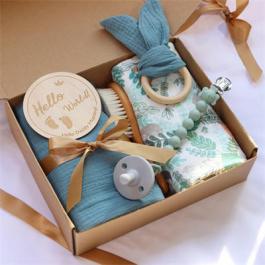 Customized Design 70%Bamboo 30% Cotton Baby Muslin Swaddle Blanket Set 100% Cotton Infant Wrap Newborn Gift Set