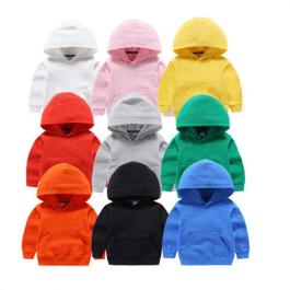 100% Cotton Kids Pullover Solid Color Breathable Sweatshirts Hoodie For Baby Boys Girls