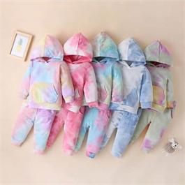 spring autumn newborn baby 100% cotton tie dye color long sleeved hooded tops baby boys girls 2 piece set