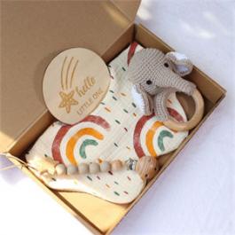 4 Pcs/set Muslin Baby Bibs Milestone Crochet Elephant Rattle Animal Newborn Baby Teether Set