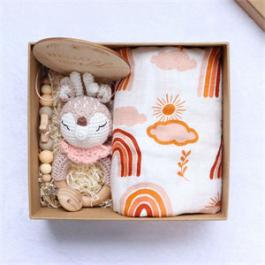 Knitted Ring Bracelet Bath Towel Pacifier Chain Set Keepsake Newborn Baby Gifts Box Se