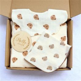 baby gift box set newborn cute bear print organic cotton blanket baby shower gift set
