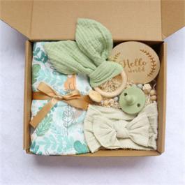 5-Piece Set Butterfly Tie Hair Band Baby Printed Bath Towel Blanket Milestone Card Customized Newborn Baby Gift Box