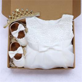 Baby Shower Gift Set White Baby Christening Dress And Baby Princess Shoes For Girls